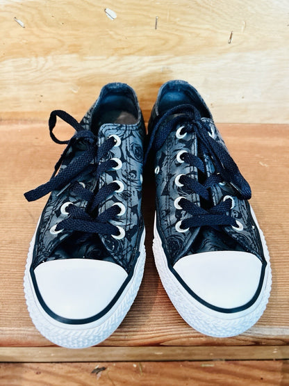 Converse All Star Low Top Floral Rose Print Sneakers Women's Size 6 Black Gray