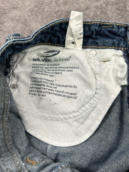 Silver Jeans Sam Womens 28 Low Rise Distressed Bootcut Jeans Medium Wash