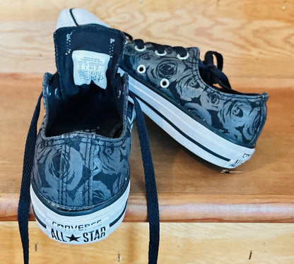 Converse All Star Low Top Floral Rose Print Sneakers Women's Size 6 Black Gray