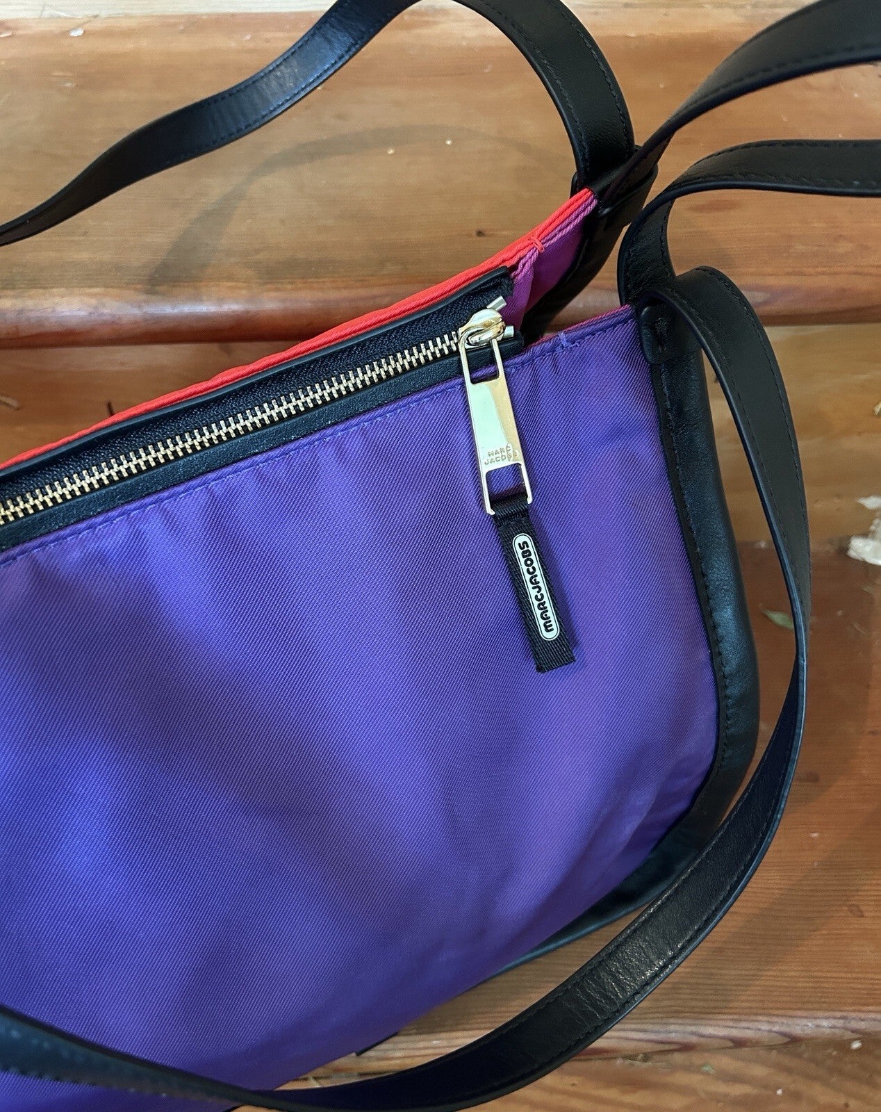 Marc Jacobs Sport Tote Bag Nylon Leather Colorblock Red Purple Pink Black