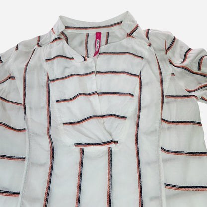 Plenty By Tracy Reese XS White Stripe Tunic Blouse Long Sleeve Popover Top Boho