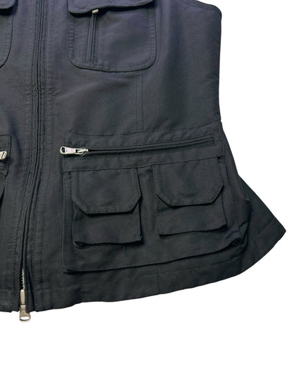 Lauren Ralph Lauren Utility Vest Womens Medium Black Zip Front Belted Collar