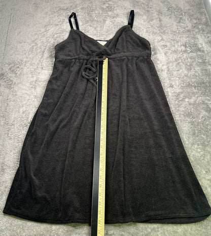 Womens Black Terry Cloth Swim Cover Up Dress Spaghetti Strap Fruit Charms