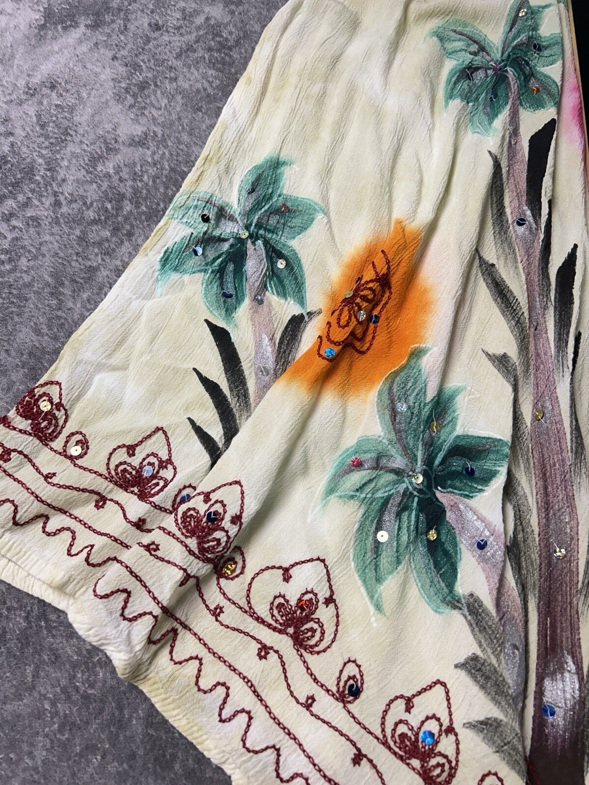 River Sun Women’s 3X Boho Dress Embroidered Sequin Floral Handkerchief Hem
