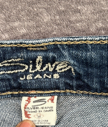 Silver Jeans Sam Womens 28 Low Rise Distressed Bootcut Jeans Medium Wash