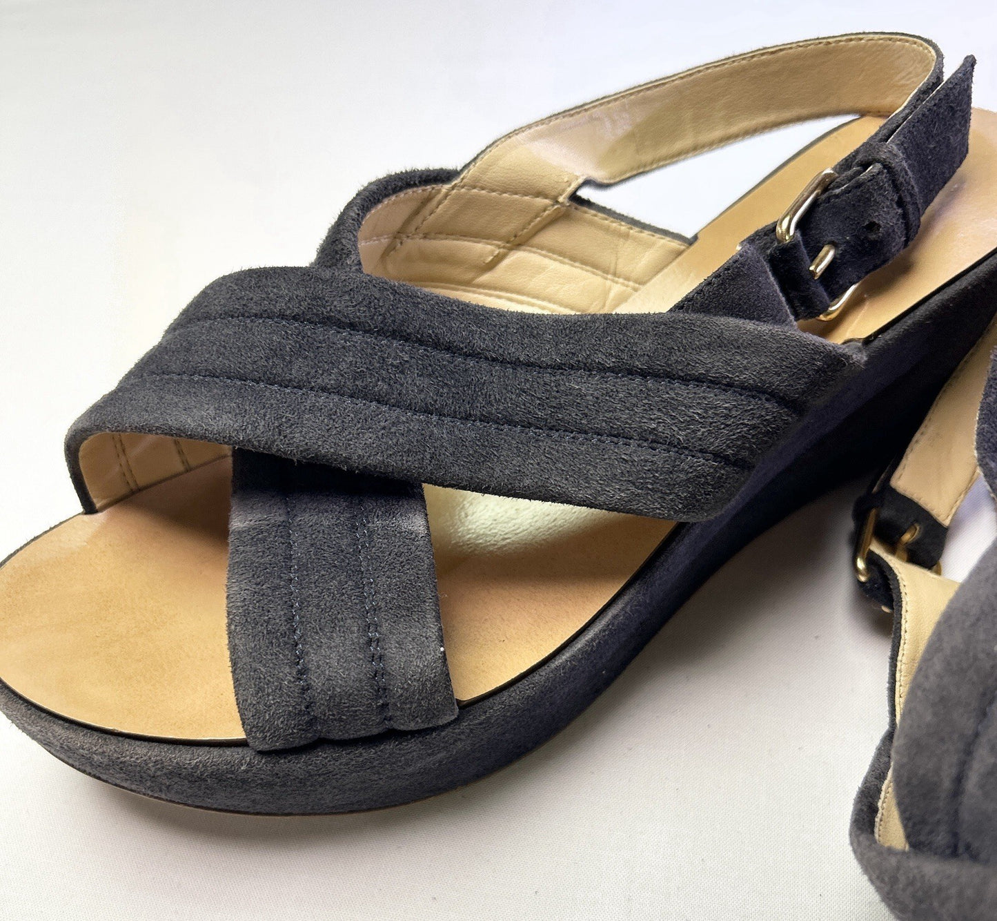 J.Crew Navy Suede Platform Sandals Women's Buckle Slingback Size 9