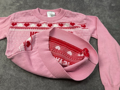 Hello Kitty Sanrio Girls Pink Holiday Christmas Knit Sweater Size M 7/8 Hearts