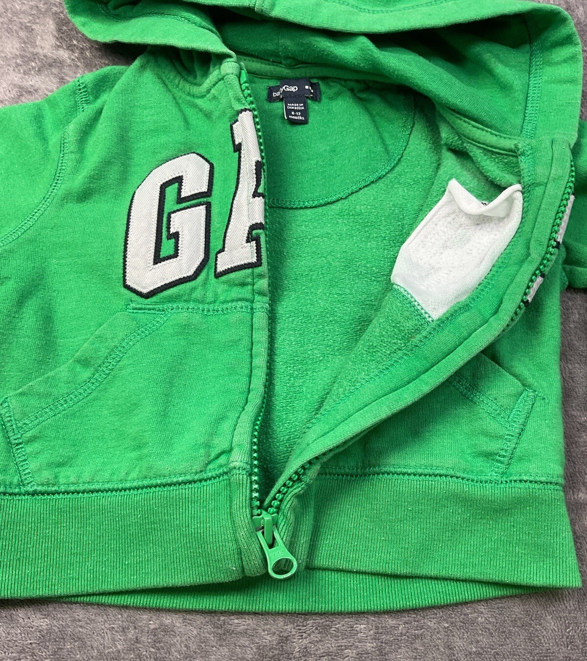 Baby Gap Green Full Zip Hoodie Sweatshirt Hooded Jacket 6-12 Months Unisex