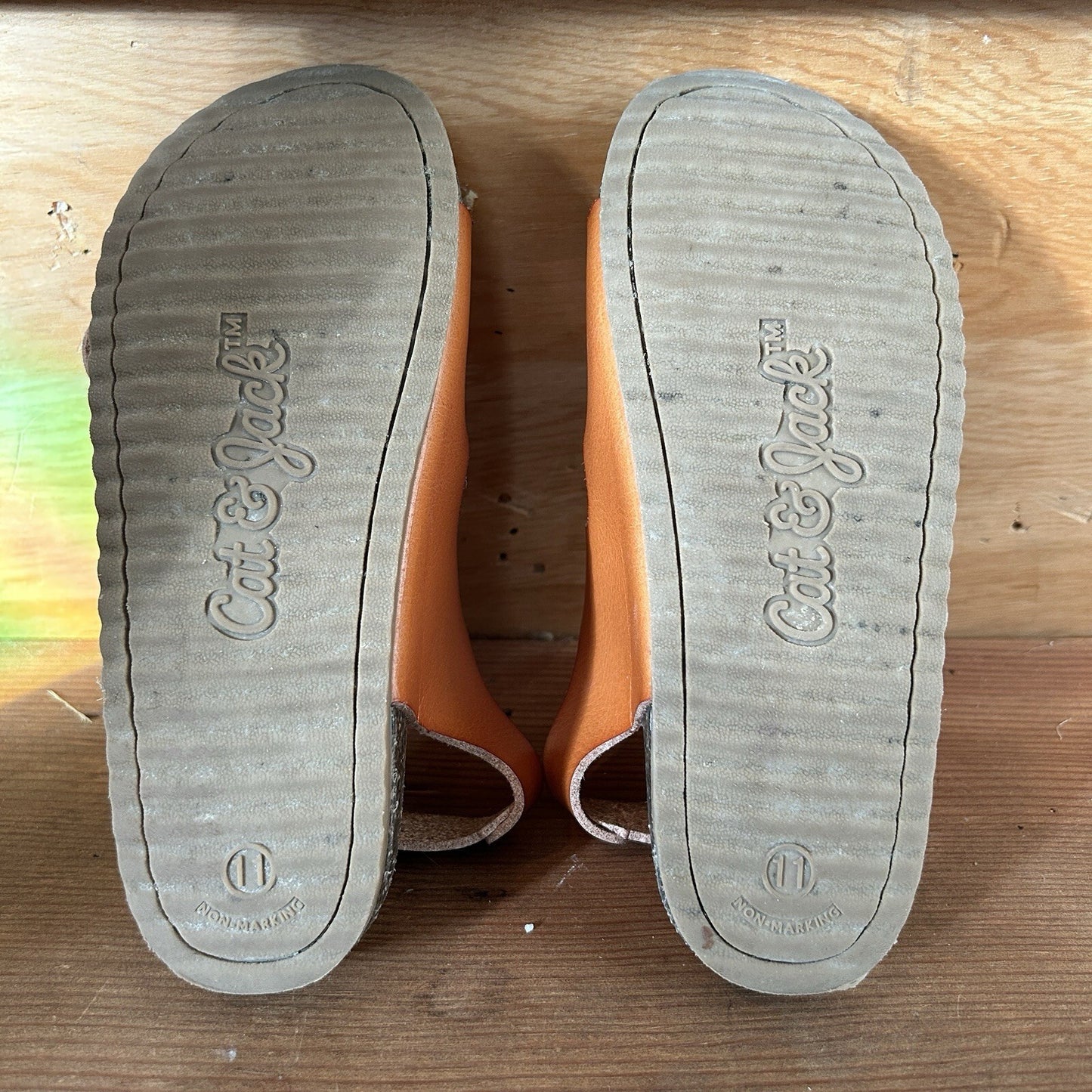 Cat & Jack Kids Cognac Brown Footbed Sandals Size 11 Double Buckle