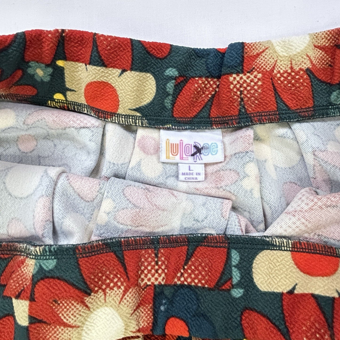 LuLaRoe Women's Large Floral Skirt Retro Red Blue Yellow Stretch A-Line Pull On