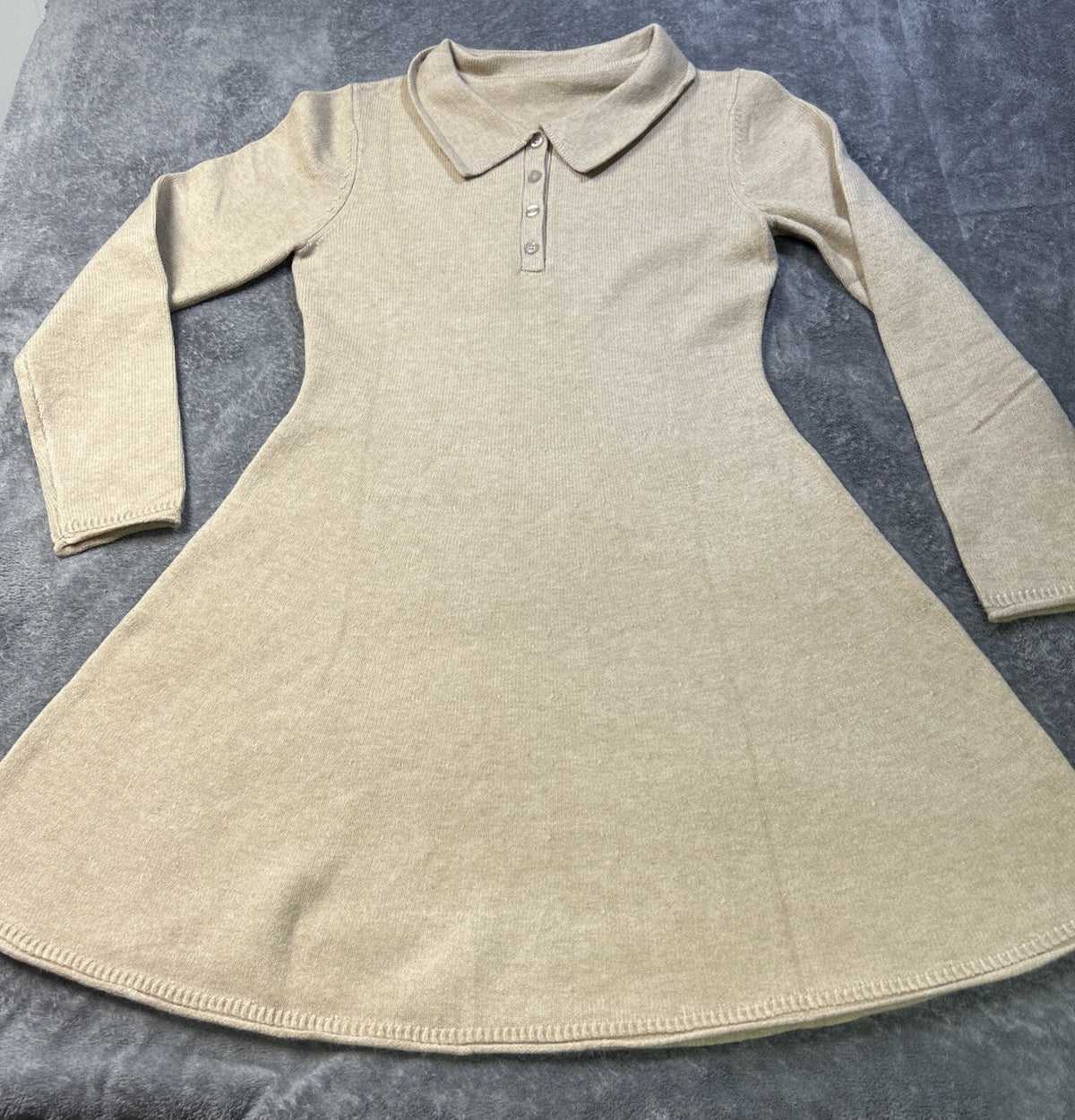 Women's Knit Polo Sweater Dress Beige Unknown Size