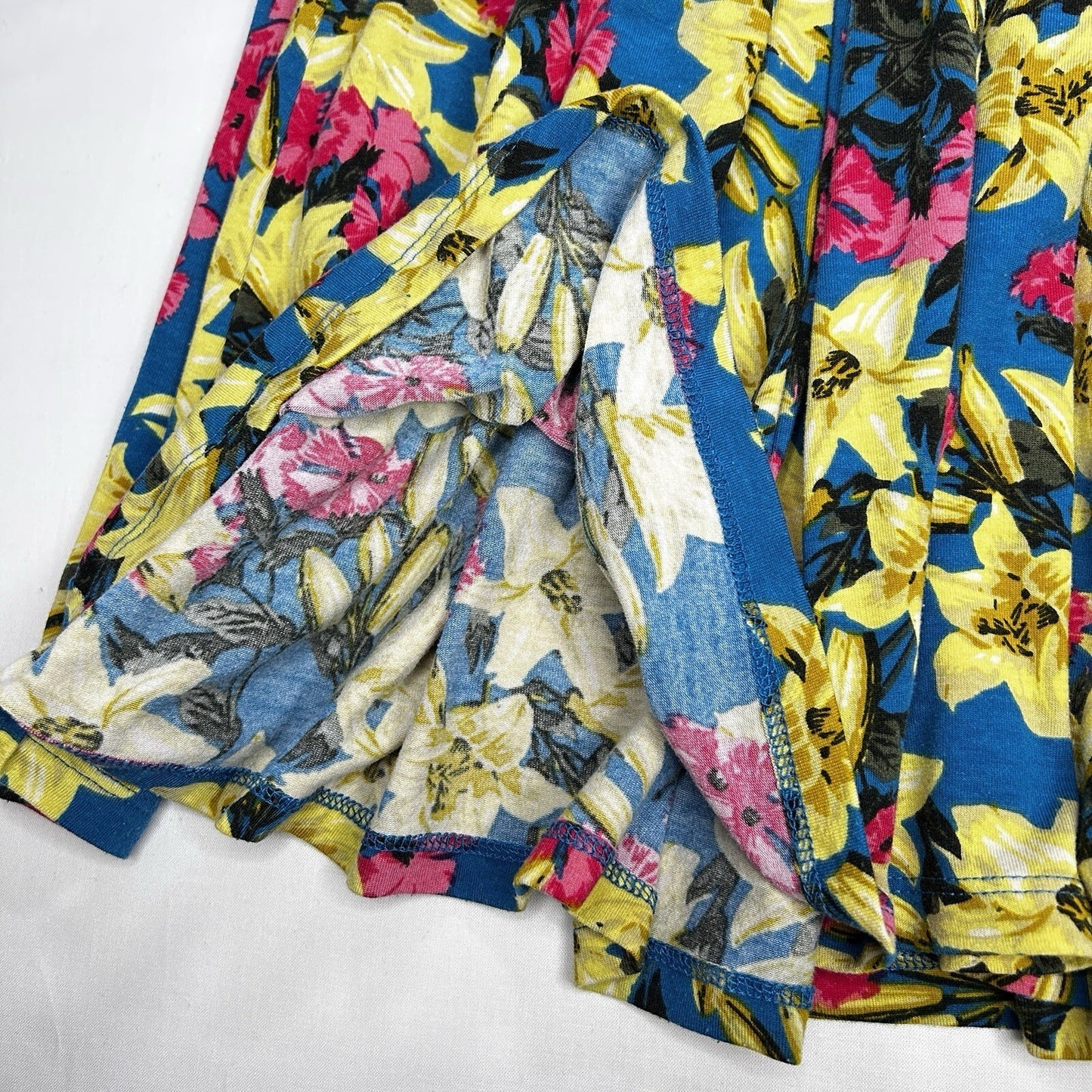 LuLaRoe XL Floral A-Line Skirt Blue Yellow Pink Pull On Stretch Midi Women's