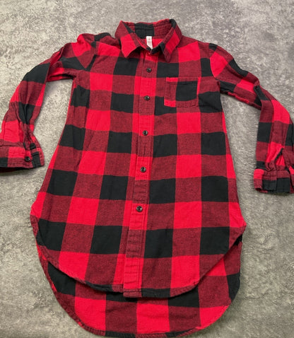 Xhilaration Girls Buffalo Plaid Shirt Dress Red Black Button Front Size M 7-8