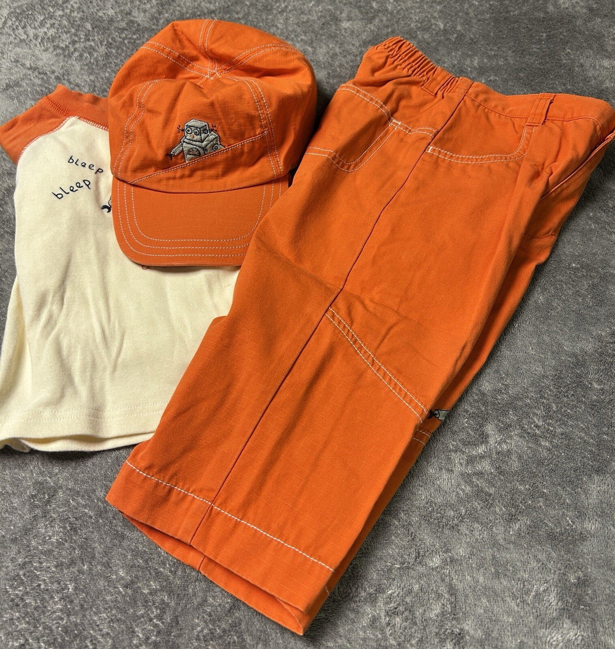 Gymboree Boys 3 Pc Outfit Set 12-24M Robot Shirt Pants Hat Orange Toddler