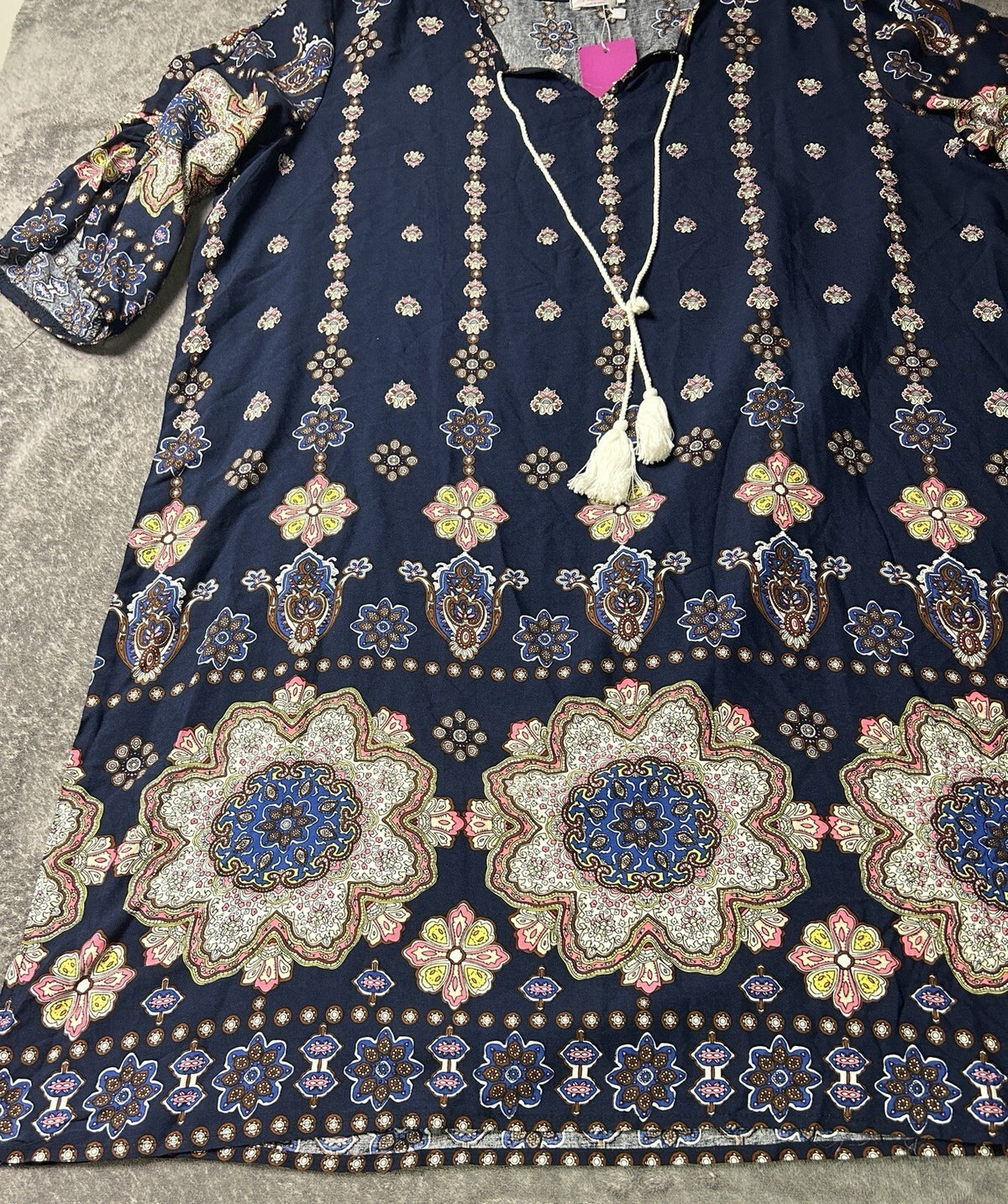 Halife Women’s XL Navy Boho Medallion Print Tunic Dress NWT 3/4 Sleeve