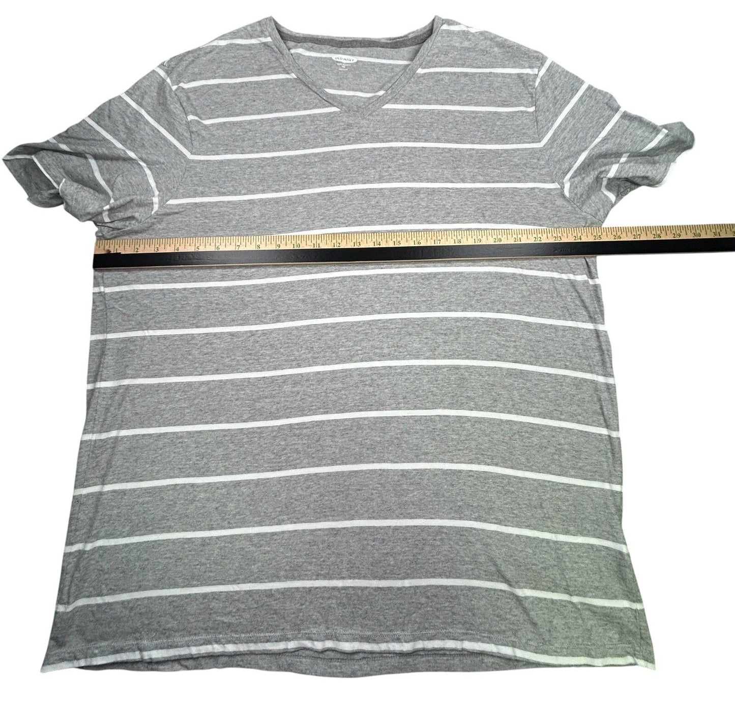 Old Navy Mens XXL Soft Washed V Neck T Shirt Gray White Stripe 100% Cotton