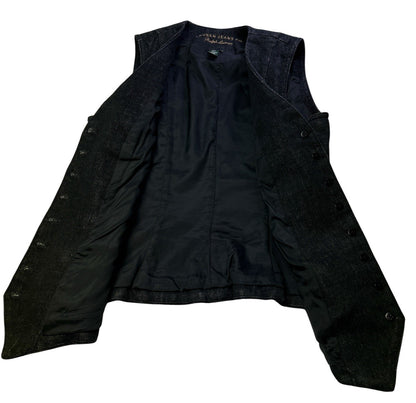 Ralph Lauren Jeans Co. Denim Vest Womens Medium Black Button Front Leather Trim