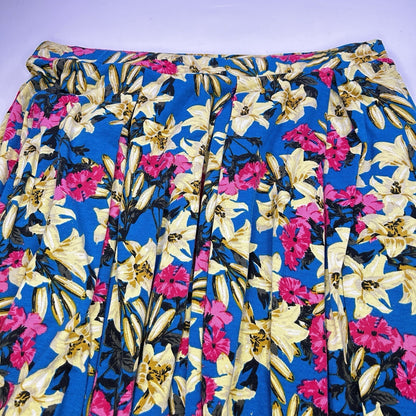 LuLaRoe XL Floral A-Line Skirt Blue Yellow Pink Pull On Stretch Midi Women's