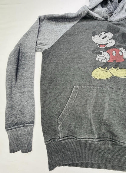 Disney Mickey Mouse Hoodie Sweatshirt Gray Pullover Graphic Adult Small