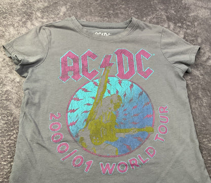 AC/DC 2000/01 World Tour Graphic T-Shirt Gray Youth XL 14-16 Short Sleeve