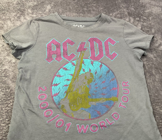 AC/DC 2000/01 World Tour Graphic T-Shirt Gray Youth XL 14-16 Short Sleeve