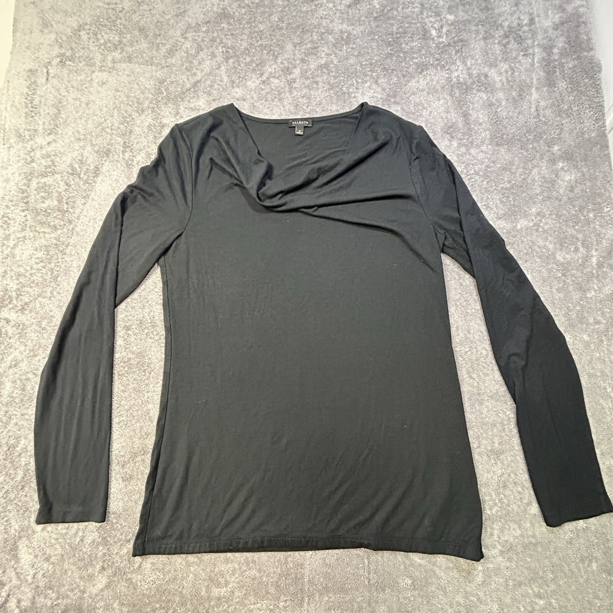Talbots Women’s Black Draped Cowl Neck Long Sleeve Top – Size M