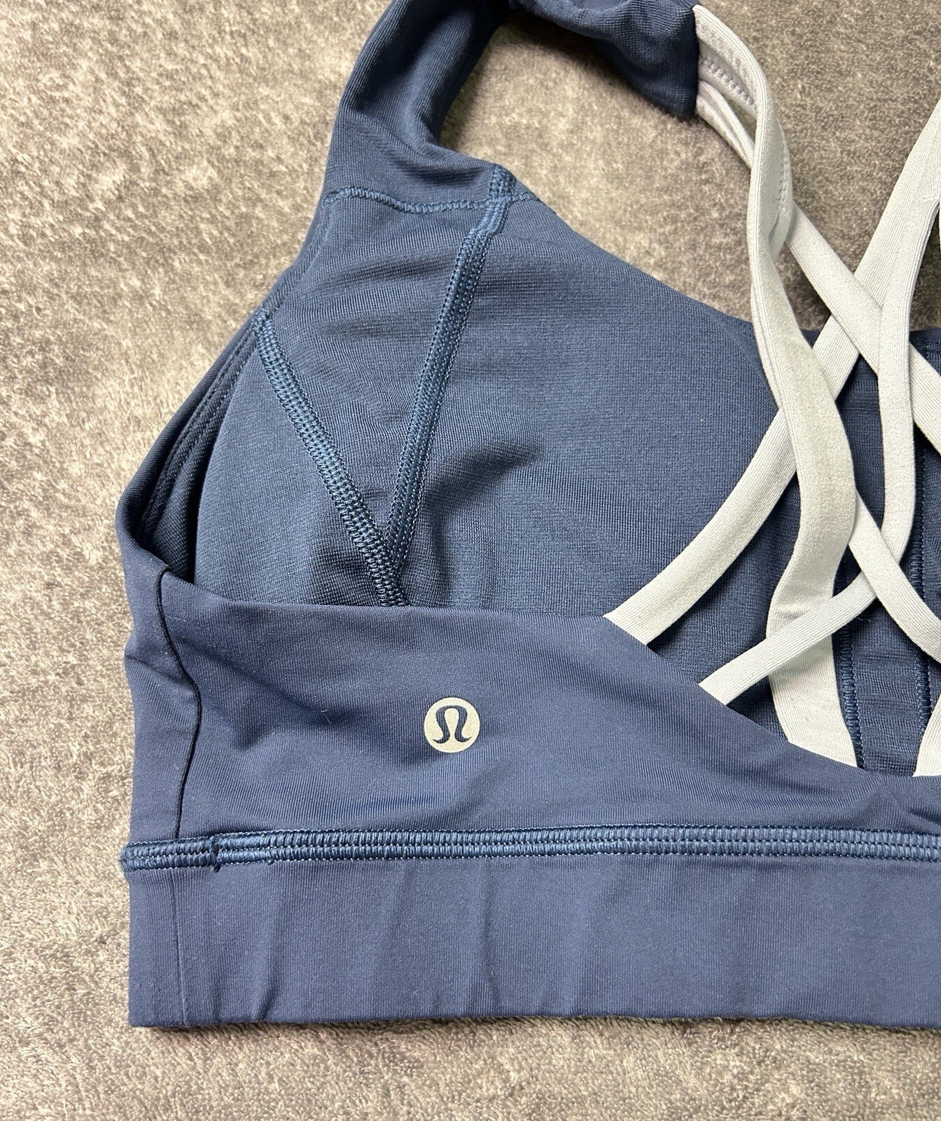 Lululemon Sports Bra Size 8 Navy Blue Strappy Back Two Tone