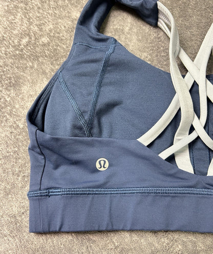 Lululemon Sports Bra Size 8 Navy Blue Strappy Back Two Tone