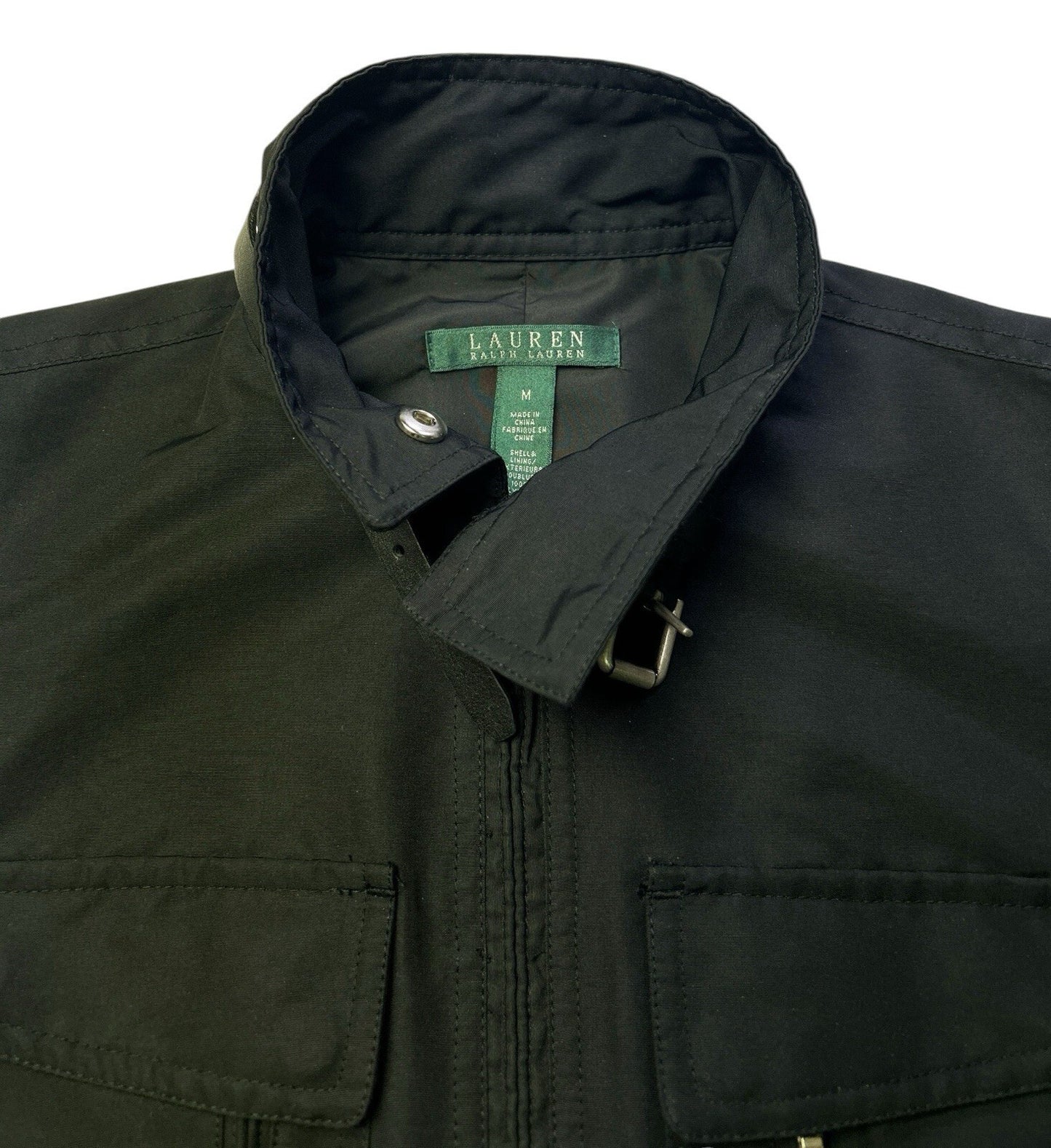 Lauren Ralph Lauren Utility Vest Womens Medium Black Zip Front Belted Collar
