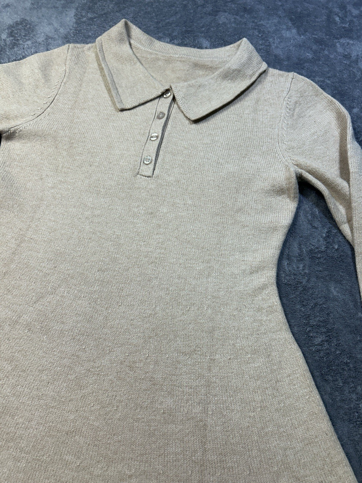 Women's Knit Polo Sweater Dress Beige Unknown Size