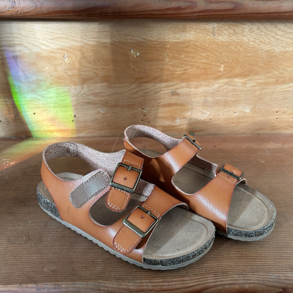 Cat & Jack Kids Cognac Brown Footbed Sandals Size 11 Double Buckle