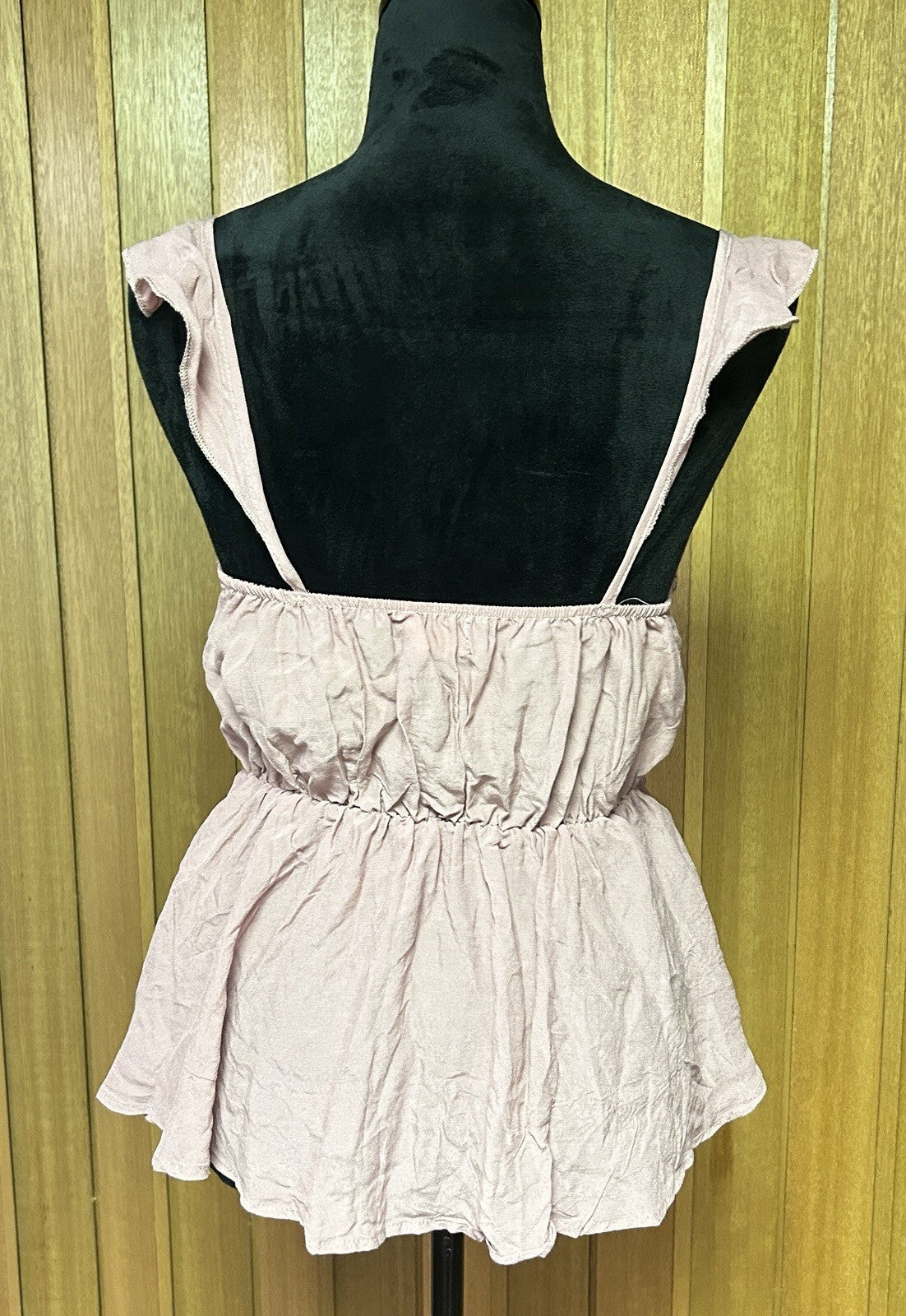 Pink Lily Women’s Small Dusty Rose Smocked Babydoll Cami Top Ruched Drawstring