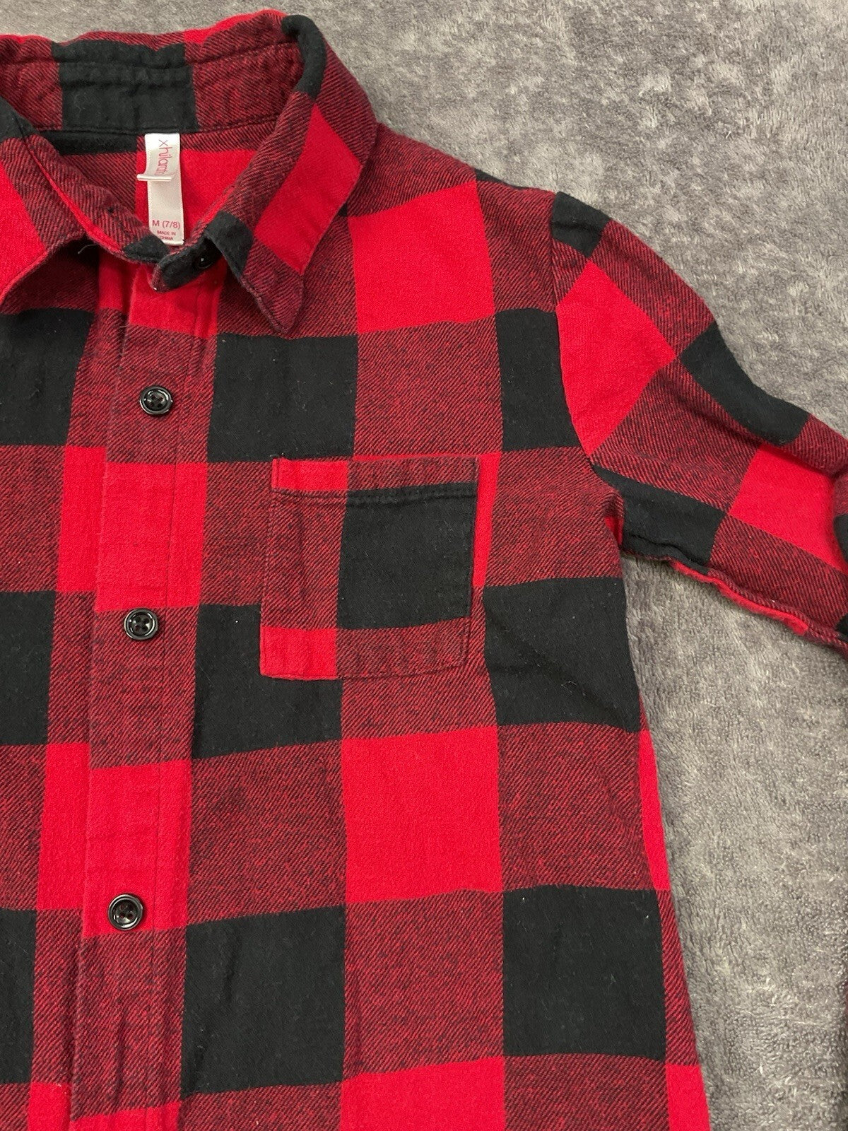 Xhilaration Girls Buffalo Plaid Shirt Dress Red Black Button Front Size M 7-8