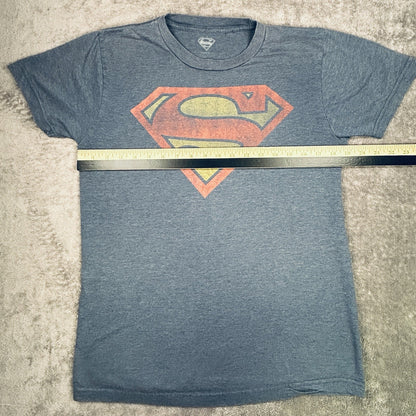 DC Comics Superman Logo T-Shirt Blue Distressed Graphic Superhero Tee