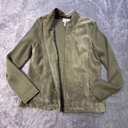 Pendleton Leather Merino Wool Zip Jacket Olive S