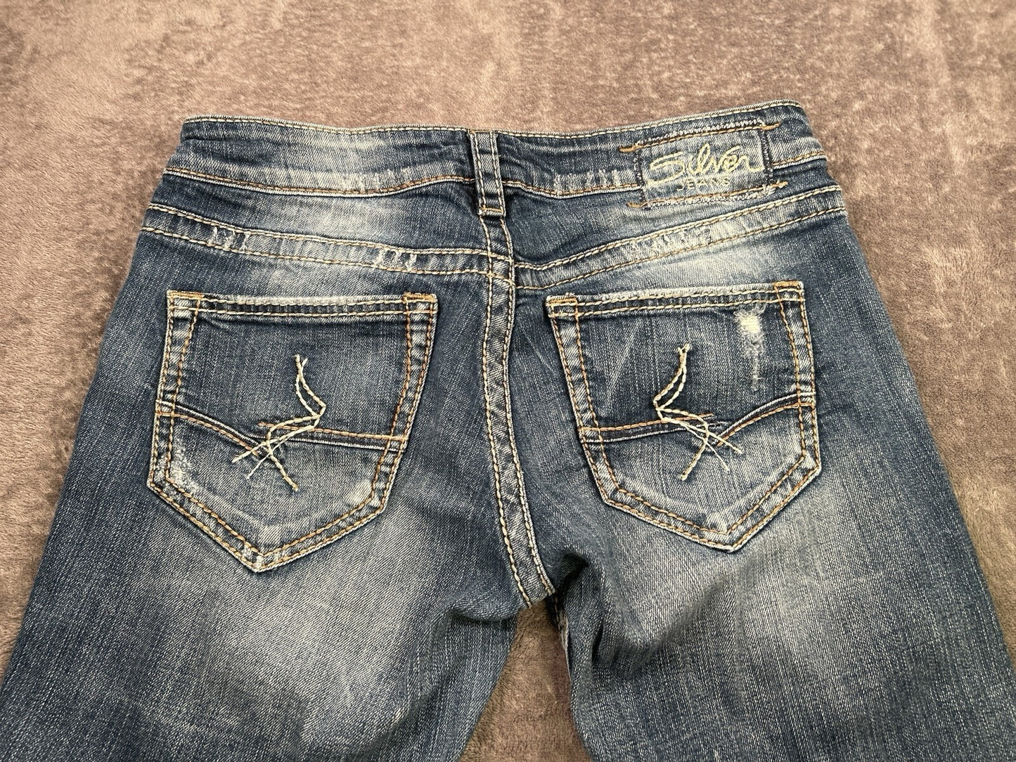 Silver Jeans Sam Womens 28 Low Rise Distressed Bootcut Jeans Medium Wash