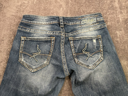 Silver Jeans Sam Womens 28 Low Rise Distressed Bootcut Jeans Medium Wash