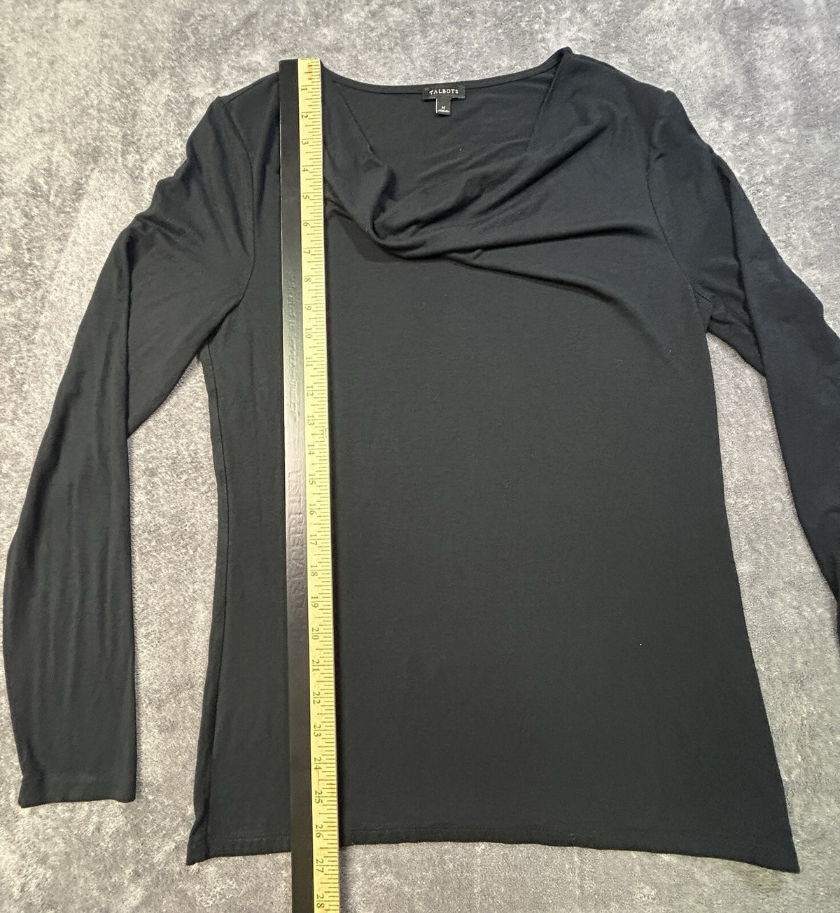 Talbots Women’s Black Draped Cowl Neck Long Sleeve Top – Size M