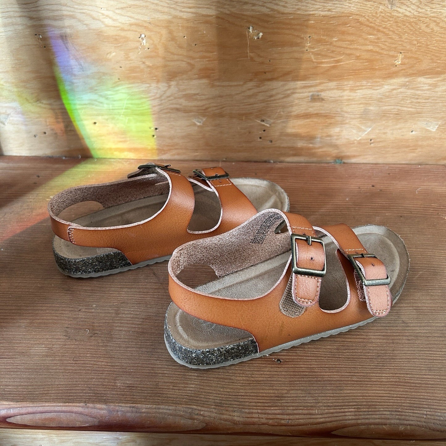Cat & Jack Kids Cognac Brown Footbed Sandals Size 11 Double Buckle