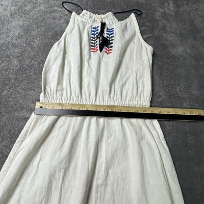 J.Crew Linen Halter Maxi Dress Womens Small Embroidered Elastic Waist