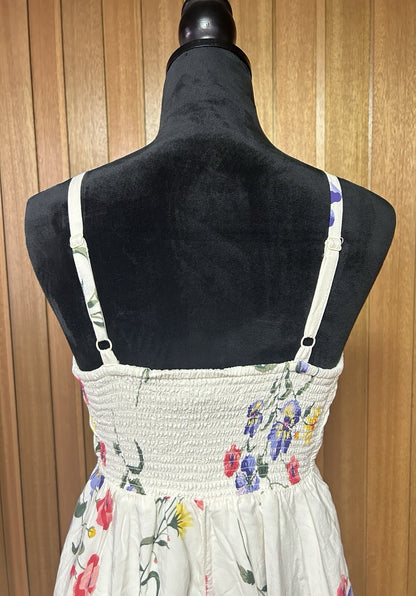 Old Navy Women’s Small Ivory Floral Cani Midi Dress Smocked Back Adjustable Stra