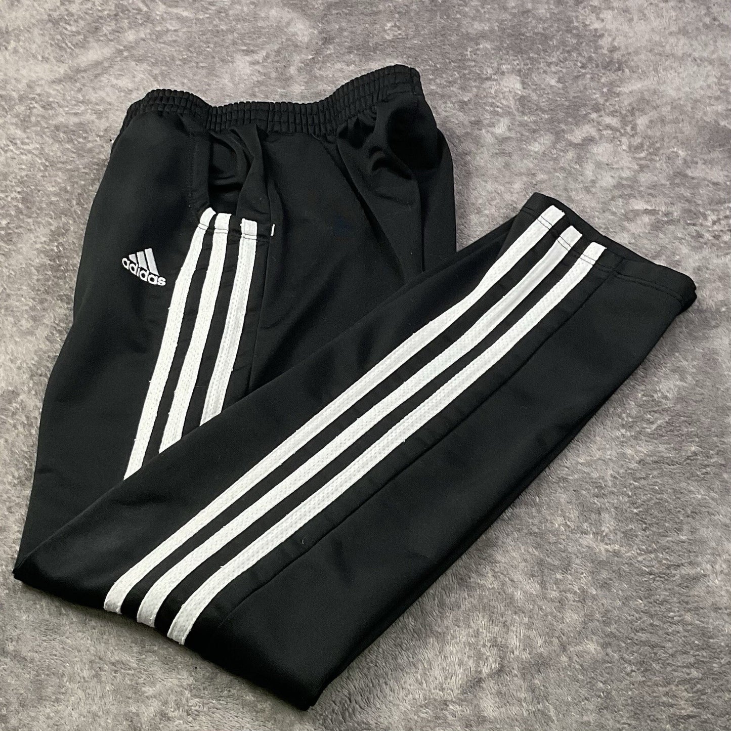 Adidas Boys Black Track Pants Youth M 10/12 3 Stripe Athletic Joggers Pockets
