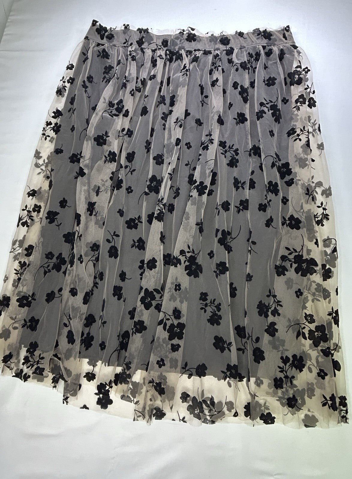 Cato Women's 22/24W Black Floral Mesh Tulle Midi Skirt Plus Size Layered Pull On
