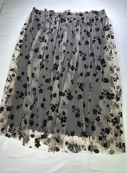 Cato Women's 22/24W Black Floral Mesh Tulle Midi Skirt Plus Size Layered Pull On