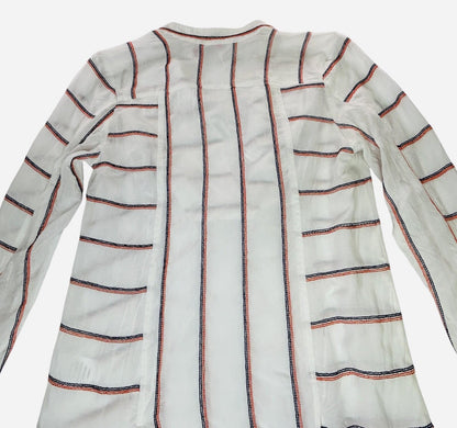 Plenty By Tracy Reese XS White Stripe Tunic Blouse Long Sleeve Popover Top Boho
