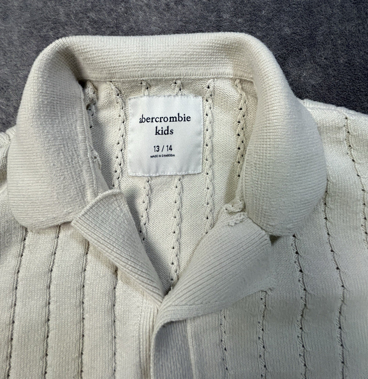 Abercrombie Kids Short Sleeve Striped Knit Polo Cream 13/14