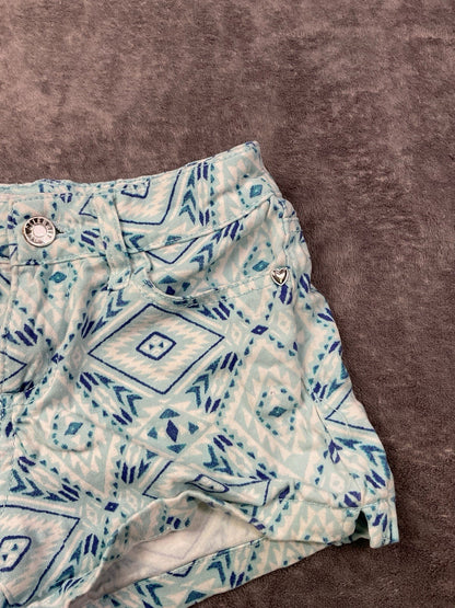 Celebrity Pink Girls Shorts Size 10 Blue Aztec Print Stretch Denim Shorts