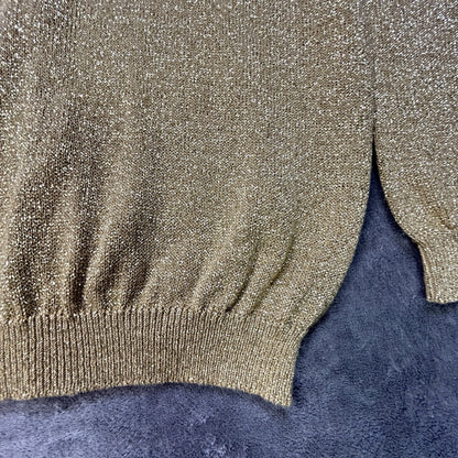 Vintage Bentley Cardigan Metallic Knit Gold Medium