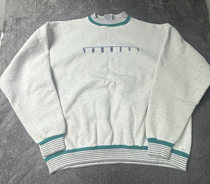 Vintage 90s LA LOVING Norwest Crewneck Sweatshirt Mens XL Teal Striped