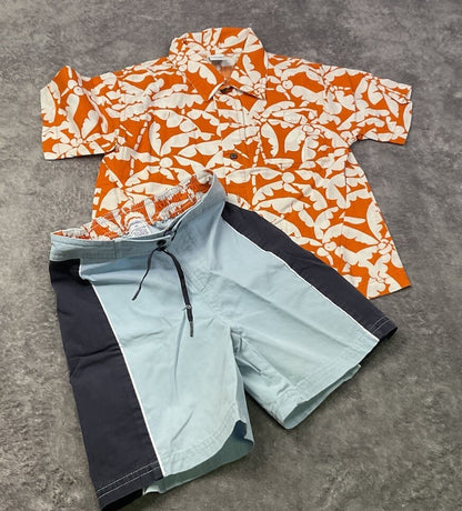 Gymboree Boys Hawaiian Shirt & Swim Trunks Set Orange Blue Size 3T Beach